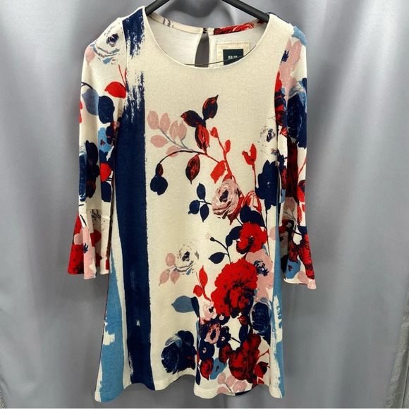 Anthropologie Dresses & Skirts - Anthropologie Maeve Anthousai Floral Long Bell Sleeves Knit Swing Dress
